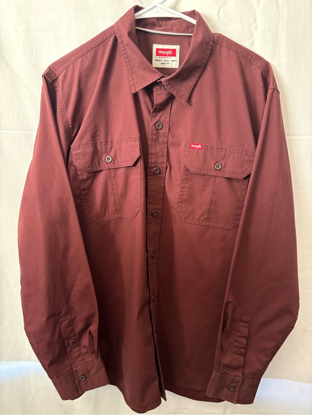 Wrangler Men’s Button-Down Work Shirt - Wine - Picture 1 of 7